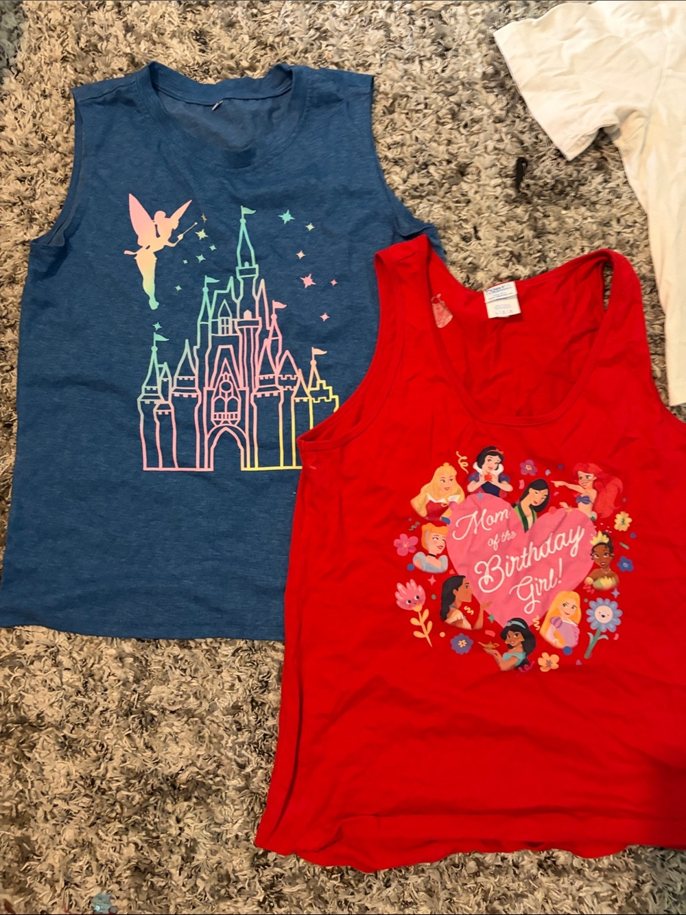 Disney Blue Castle Tank Top & Disney Red Princess Birthday Tank
